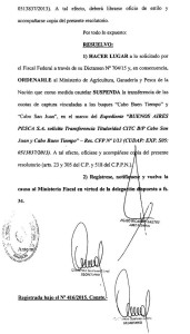 Resolución suscrita por el  Juez Federal de Rawson, Hugo Sastre 